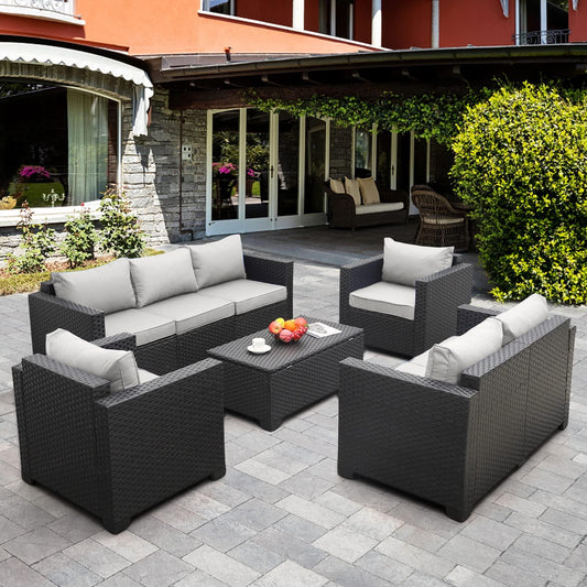 Rattaner 5-Piece Patio Furniture Sofa Set Outdoor Wicker Sectional Couch with Storage Table No-Slip Cushions Furniture Covers, Grey - CookCave