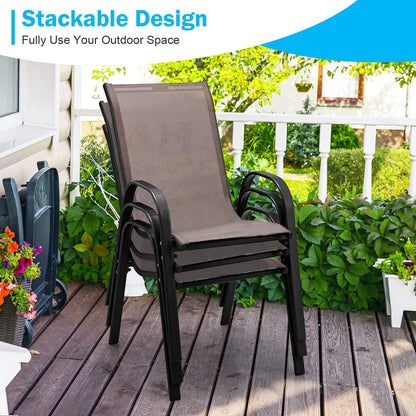 Tangkula 4 Pieces Patio Dining Chairs, Outdoor Stackable All Weather Heavy Duty Dining Chairs Set with Armrests, Support 330 LBS, for Poolside, Backyard, Garden, Deck, Front Porch (Brown) - CookCave