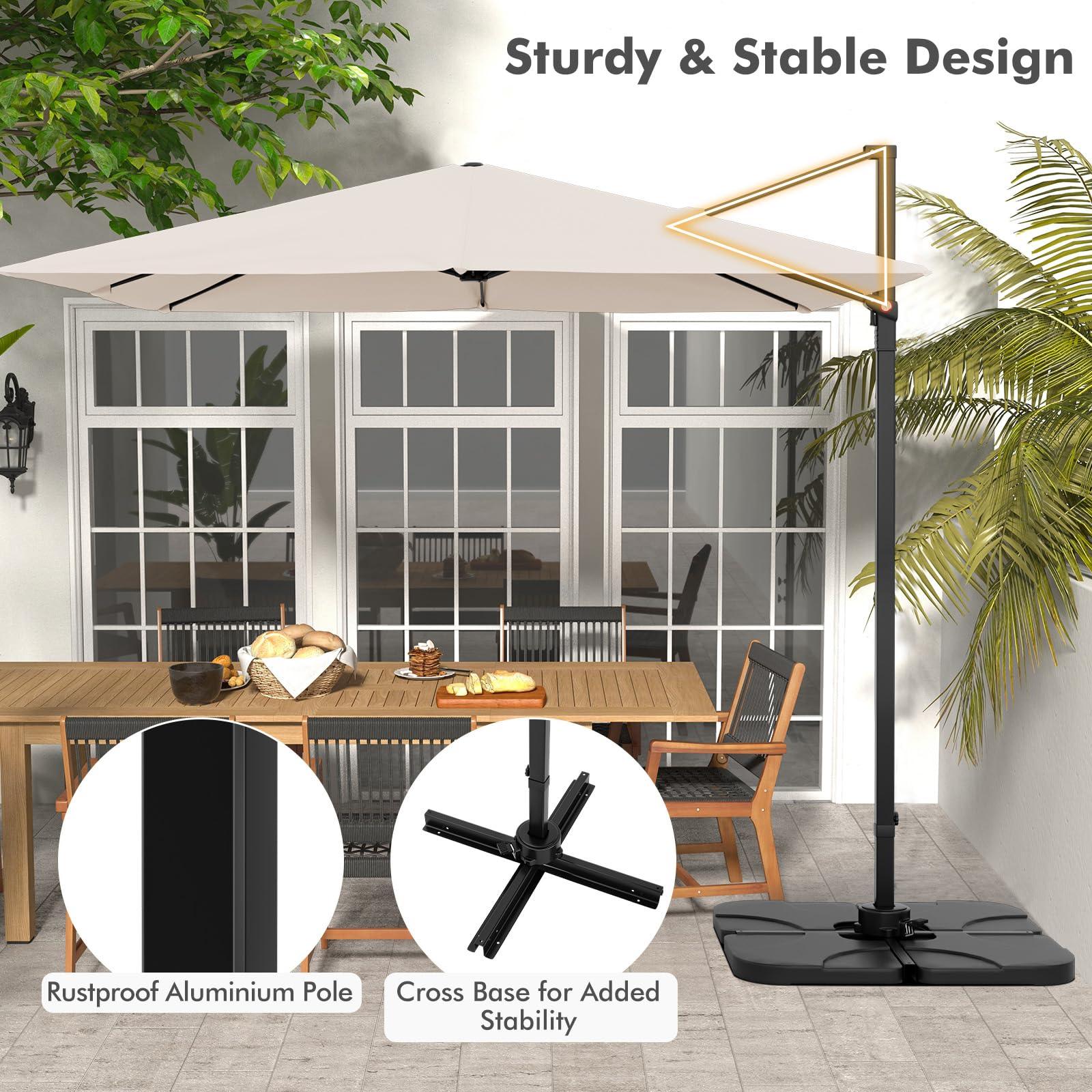 Tangkula 9.5 FT Cantilever Patio Umbrella, Outdoor Square Offset Umbrella with 360癛otation, Heavy Duty Patio Hanging Umbrella with Cross Base for Garden Deck Pool Backyard (Beige) - CookCave
