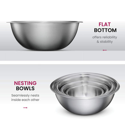 FineDine Stainless Steel Mixing Bowls (Set of 6) - Easy To Clean, Nesting Bowls for Space Saving Storage, Great for Cooking, Baking, Prepping - CookCave