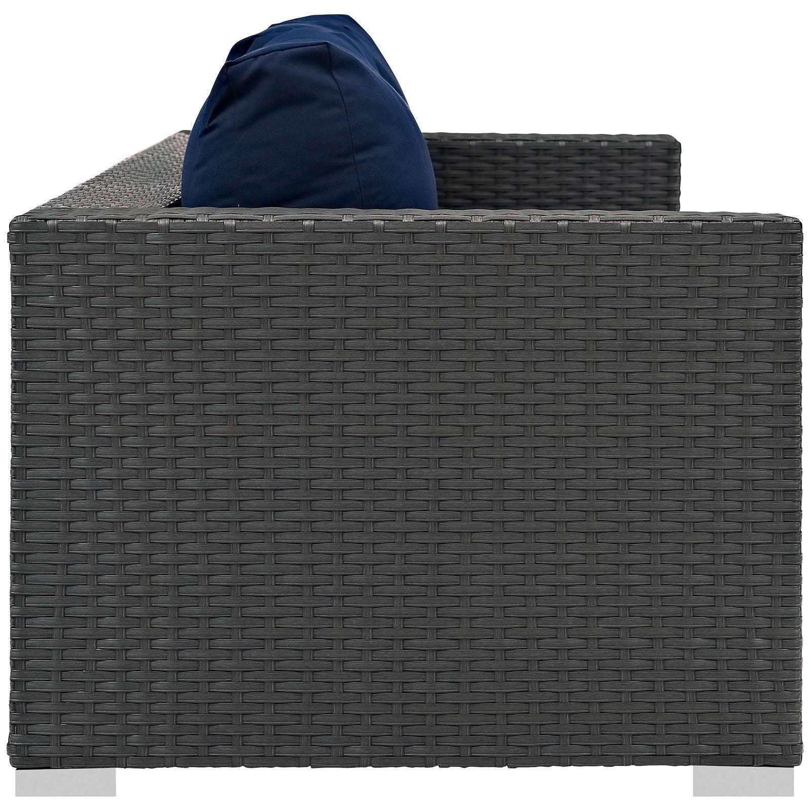 Modway Sojourn Wicker Rattan Outdoor Patio Sunbrella Fabric Sofa in Canvas Navy - CookCave