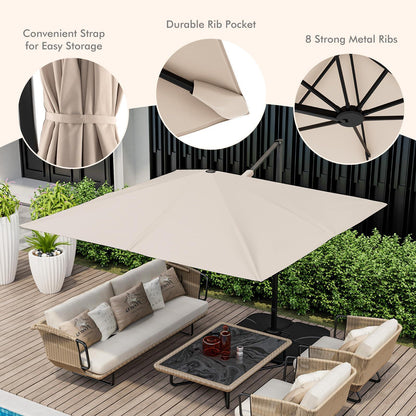 Tangkula 9.5 FT Cantilever Patio Umbrella, Outdoor Square Offset Umbrella with 360癛otation, Heavy Duty Patio Hanging Umbrella with Cross Base for Garden Deck Pool Backyard (Beige) - CookCave