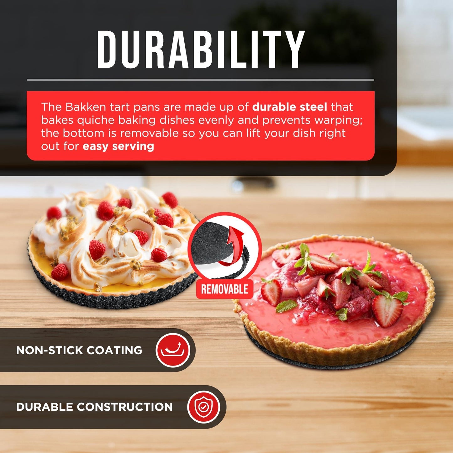 Bakken- Swiss Tart Pan – Quick Release Removable Base, Non-Stick Fluted Edge, Durable Steel - Create Perfect Pies, Fruit Tarts, and Quiches with Ease - CookCave