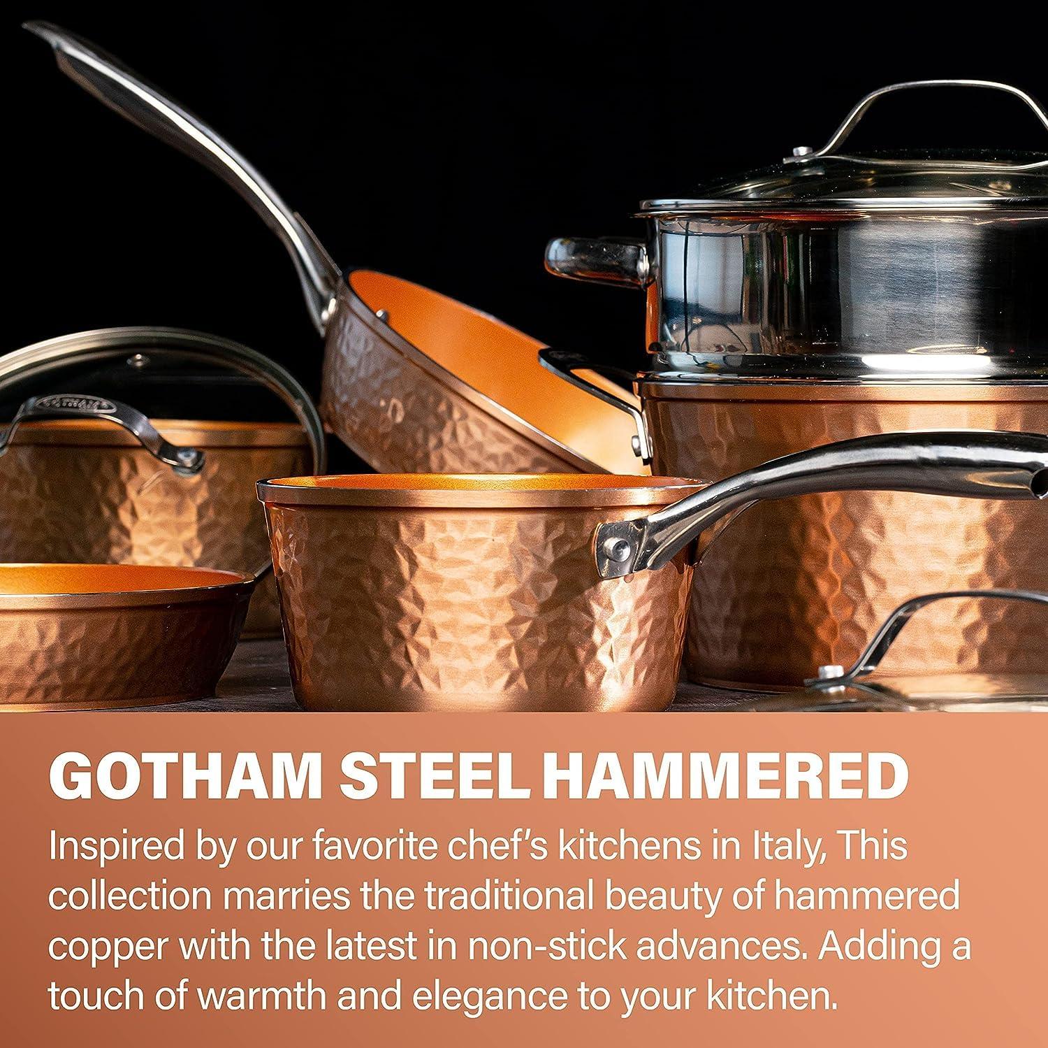 Gotham Steel Hammered Copper 10 Pc Pots and Pans Set Non Stick Cookware Set, Non Toxic Ceramic Cookware Set, Kitchen Cookware Sets with Induction Cookware, Pot and Pan Set, Oven/Dishwasher Safe - CookCave