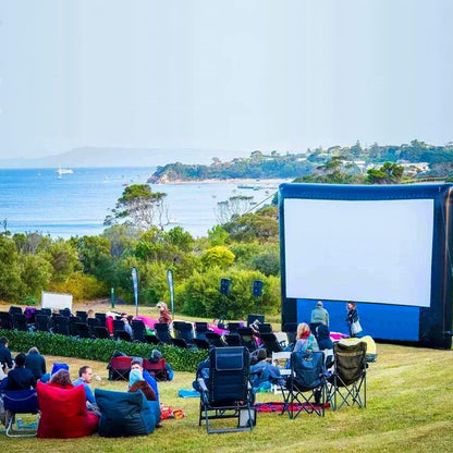 GYUEM 20 feet Inflatable Portable Projector Movie Screen - Huge Air-Blown Cinema Projection Screen Package with Rope, Blower,Tent Stakes - Front & Rear Projection,for Outdoor Party Backyard Pool Fun - CookCave