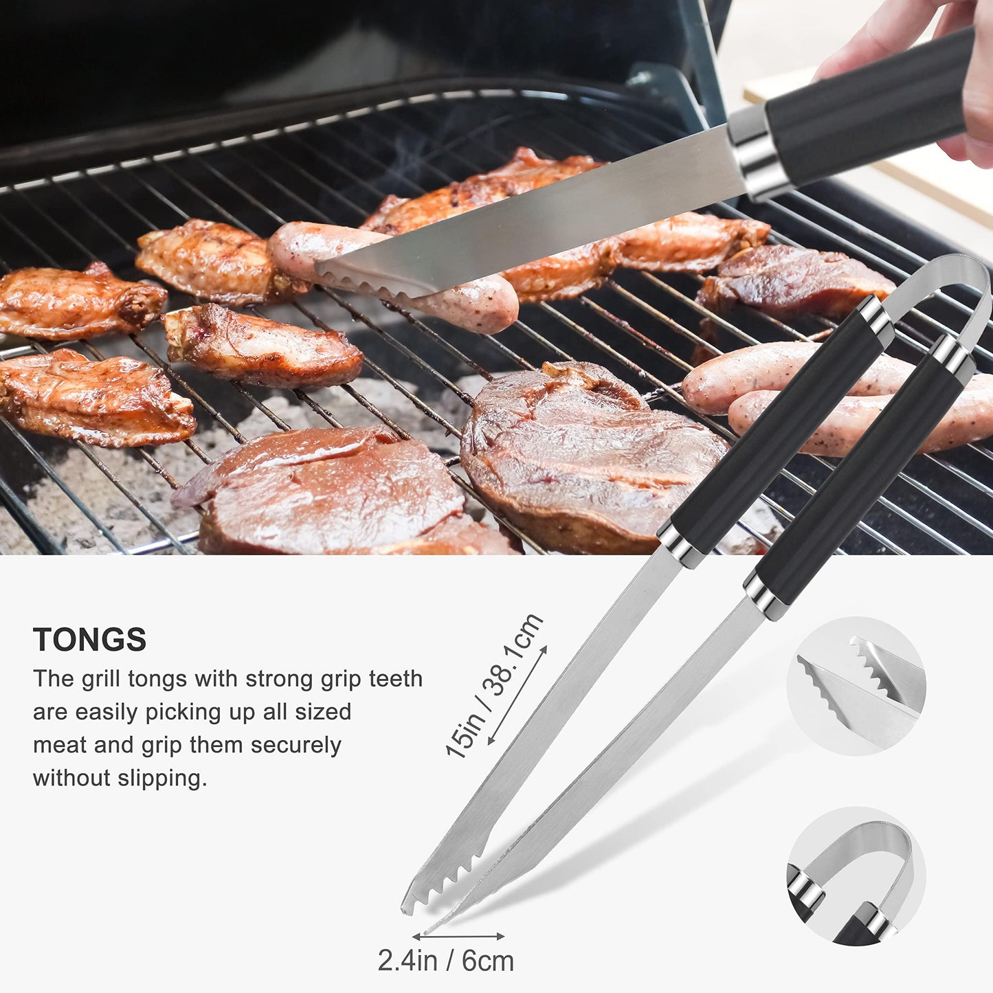 grilljoy 30PCS BBQ Grill Tools Set with Meat Claws - Extra Thick Steel Spatula, Fork& Tongs - Complete Grilling Accessories in Portable Bag - Perfect Grill Gifts for Men and Women - CookCave