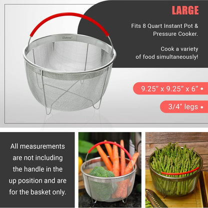 Original Salbree Steamer Basket for 8 quart Instant Pot Accessories, Stainless Steel Strainer and Insert fits IP Insta Pot, Instapot 8 qt, Other Pressure Cookers & Pots, with Handle [3qt 6qt avail] - CookCave