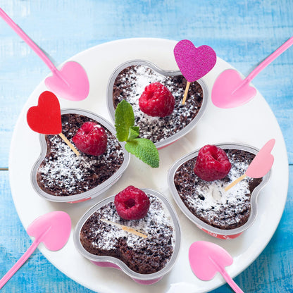 Fovths Valentine's Day Aluminum Foil Cake Pan with Lids, 3.4oz/100 ml Disposable Heart Shaped Cake Pans with Heart Spoons & Love Cupcake Topper for Valentine's Day, Mother's Day, Wedding-Set of 60 - CookCave