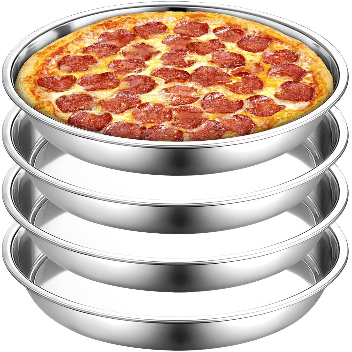 Elsjoy 4 Pack 13 Inch Stainless Steel Pizza Pan, Deep Round Baking Pan Large Pizza Baking Tray, Heavy-Duty Pizza Dish Non-Stick Baking Sheet for Oven, Dishwasher Safe - CookCave