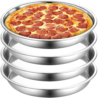 Elsjoy 4 Pack 13 Inch Stainless Steel Pizza Pan, Deep Round Baking Pan Large Pizza Baking Tray, Heavy-Duty Pizza Dish Non-Stick Baking Sheet for Oven, Dishwasher Safe - CookCave