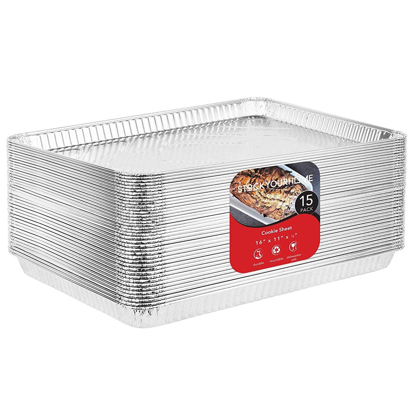 Stock Your Home Aluminum Pans Cookie Sheet Baking Pans (15 Pack) Disposable Aluminum Foil Trays - Reusable and Durable Nonstick Baking Sheets – Disposable Cookie Sheet Foil Pans - 16 Inch x 11 Inch - CookCave