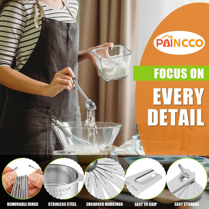 Paincco Stainless Steel Measuring Cups & Spoons Set of 21, Includes 7 Nesting Metal Measuring Cups, 9 Measuring Spoons and 5 Mini Measuring Spoons, Kitchen Gadgets for Cooking & Baking - CookCave