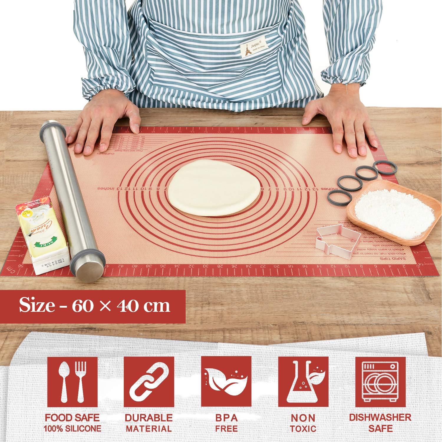 Extra Thick Silicone Pastry Mat Large for NonStick Baking Mat with Measurement，For Kneading mat,Fondant/Counter Pad, Dough Rolling Mat, Silicon Cookie Sheet, Pie Crust Bake Mat (16×24, Red) - CookCave