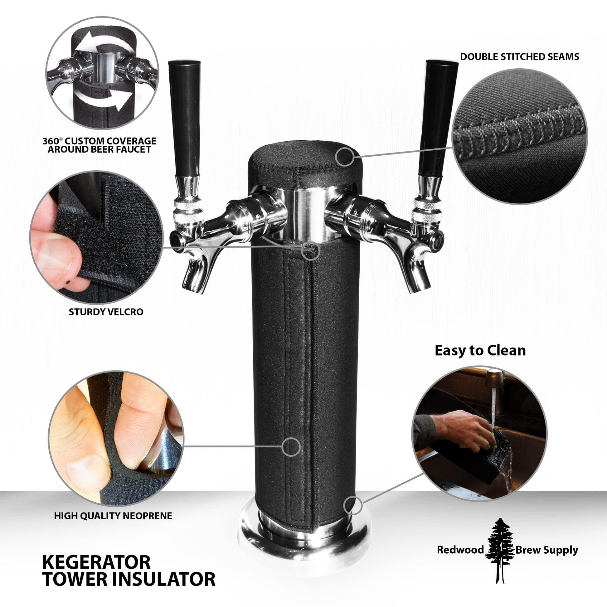 Kegerator Tower Insulator for Beer Tower - Neoprene Design - Perfect Fit for Kegerator Tap Tower - Easy to Use Beer Tower Cooler Accessory (3.0" Diameter Beer Tower) - CookCave