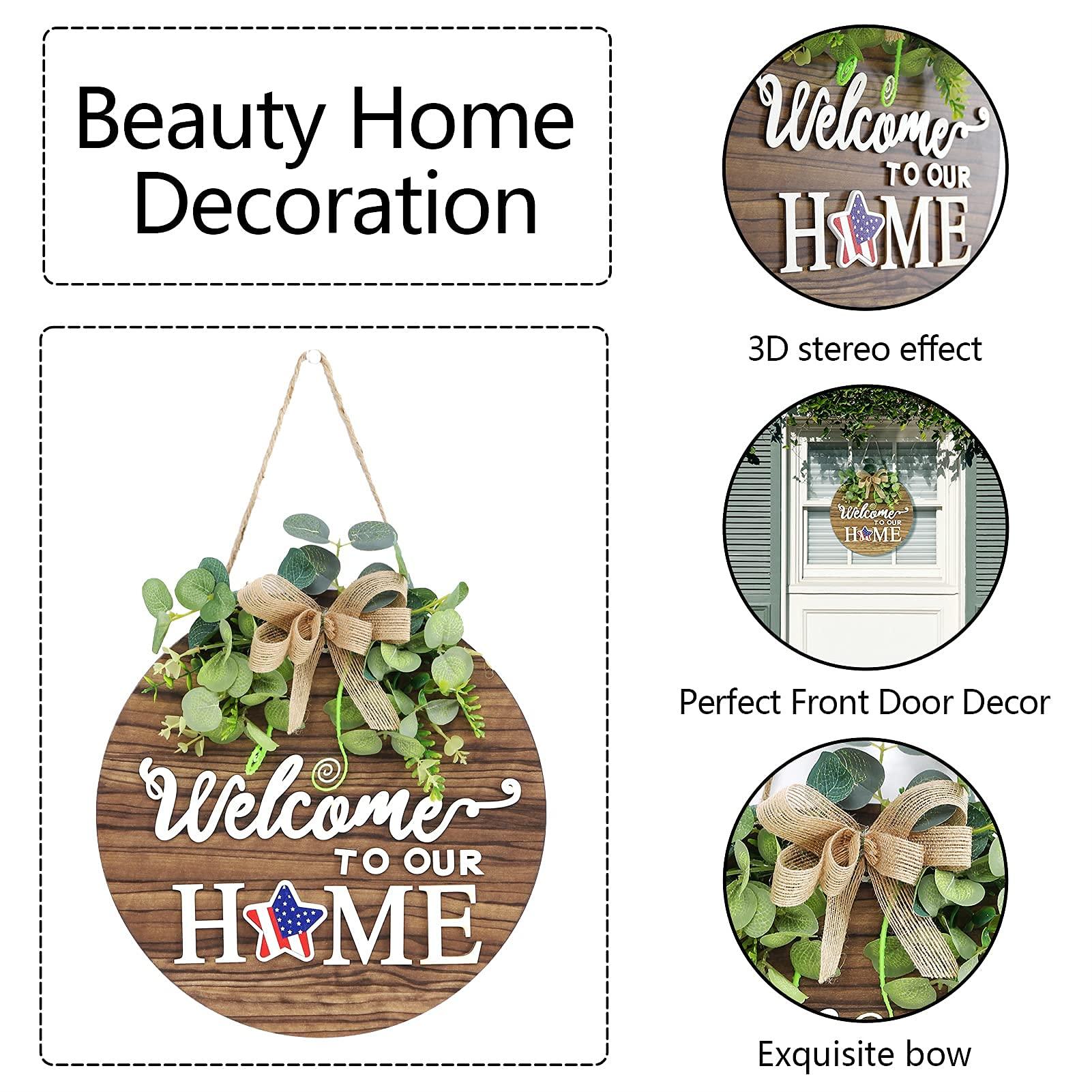 Interchangeable Seasonal Welcome Sign Front Door Decoration, Rustic Round Wood Wreaths Wall Hanging Outdoor, Farmhouse, Porch, for Spring Summer Fall All Seasons Holiday Halloween Christmas. - CookCave