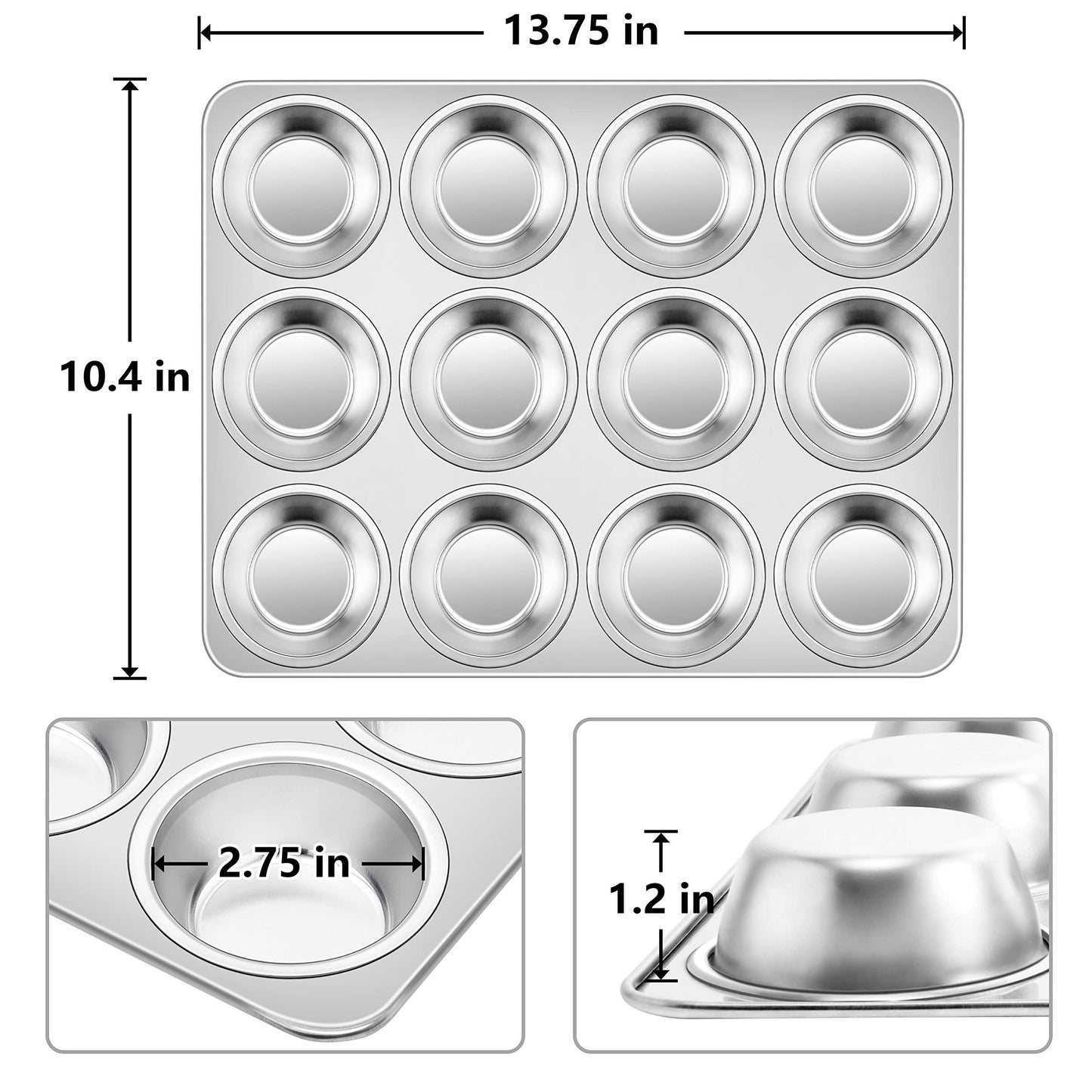 Homikit Stainless Steel Muffin Pan, Heavy Weight Metal Muffin Tin Pans with 12 Regular Size Cups, Deep Cupcake Tray Mold Great for Baking Egg Muffin Cakes, Rust Free, Quick Release & Dishwasher Safe - CookCave