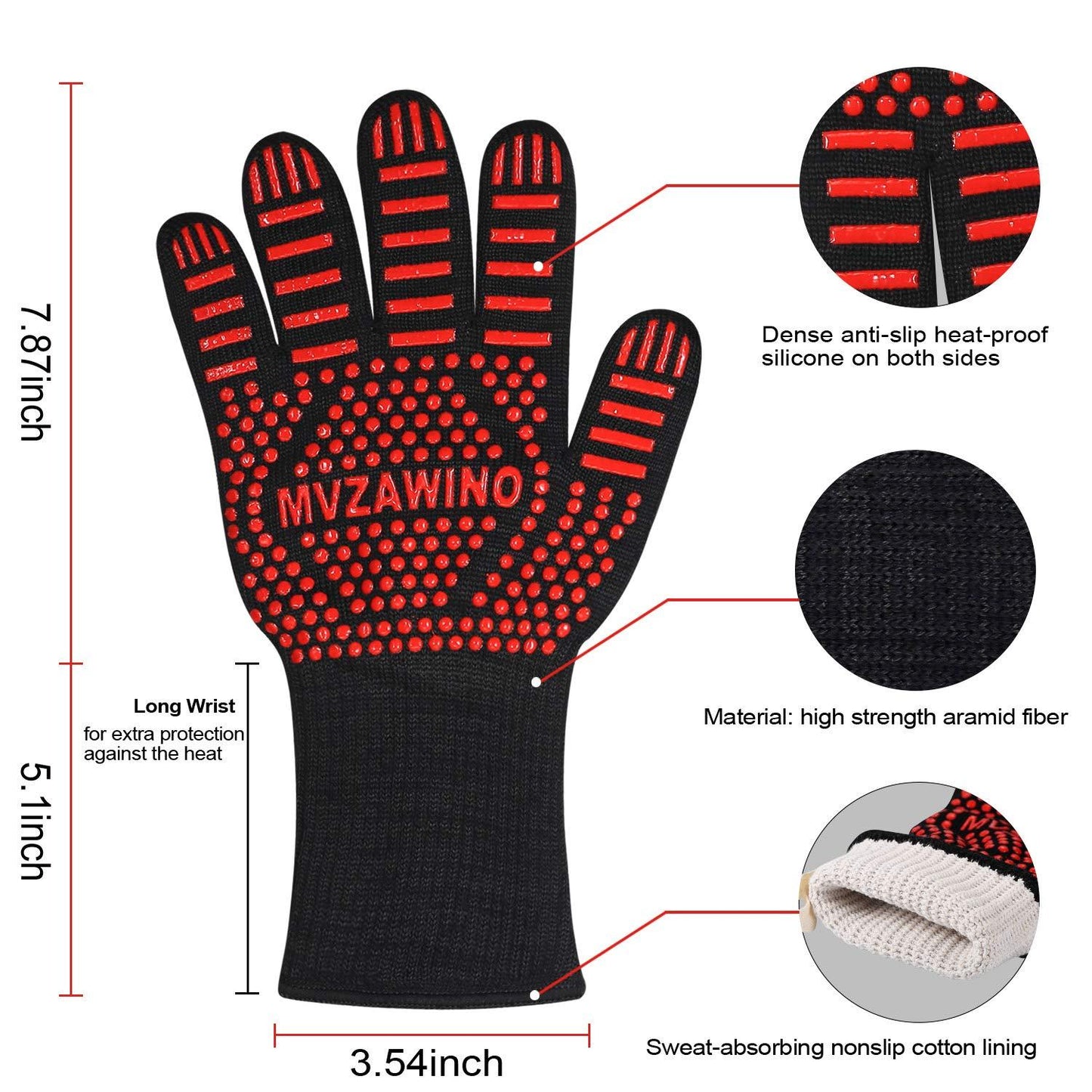 Premium BBQ Gloves, 1472°F Extreme Heat Resistant Oven Gloves, Grilling Gloves with Cut Resistant, Durable Fireproof Kitchen Oven Mitts Designed for Cooking, Grill, Frying, Baking, Barbecue-1 Pair - CookCave