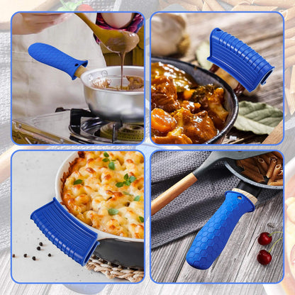 8 Pieces Silicone Hot Handle Holder Non Slip Pot Holders Cover Assist Hot Pan Handle Rubber Heat Resistant Pot Sleeve Grip Cookware Handle for Frying Cast Iron Skillet Metal Pan (Blue) - CookCave