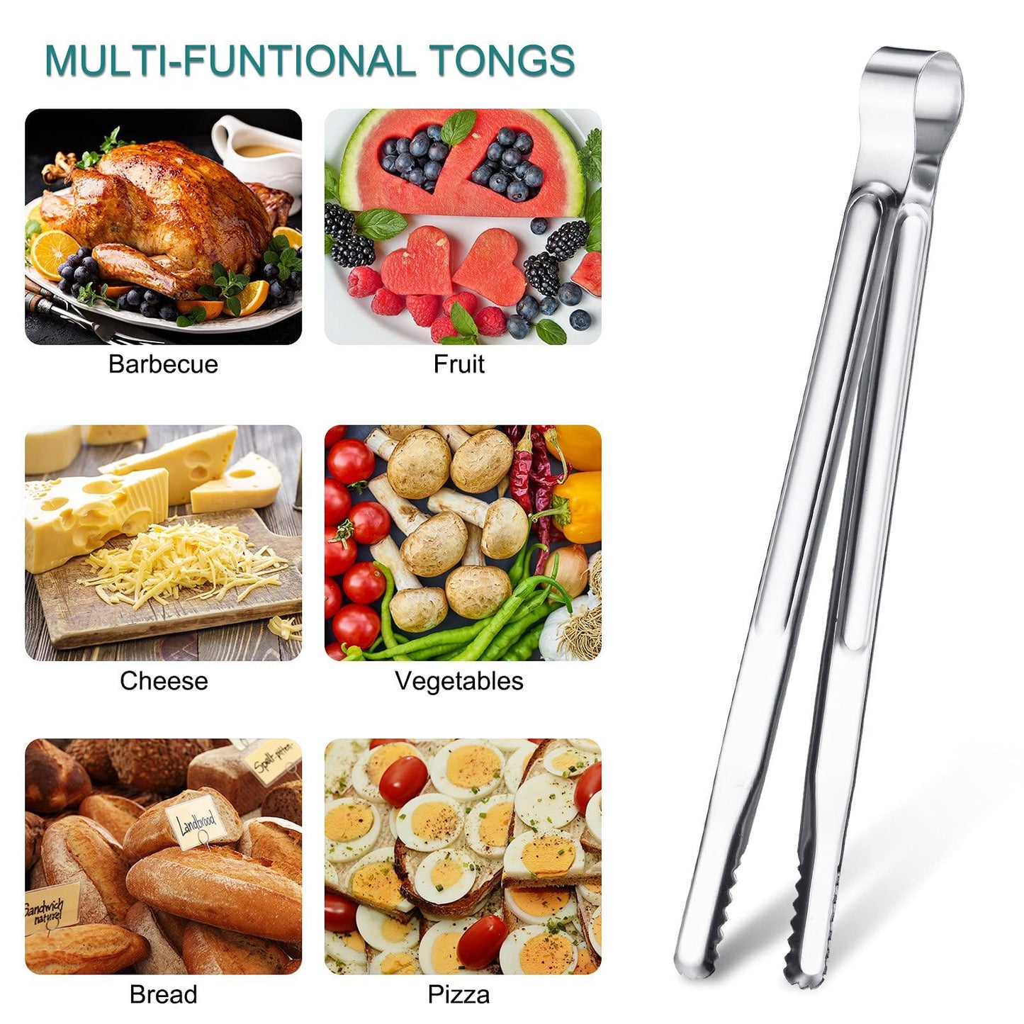 3 Pieces Korean BBQ Tongs Kitchen Stainless Steel Locking Grill Tong Cooking Non Slip Food Metal Tong for Cooking, Serving, Barbecue, Thanksgiving, Halloween, Christmas, 8.7 Inch, 10Inch,11.7Inch - CookCave