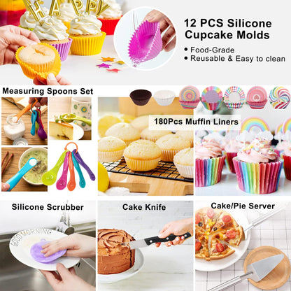 LotFancy Cake Decorating Kit, 469Pcs, Cake Baking Supplies with Rotating Turntable, Springform Pans, Piping Bags and Tips Set, Icing Spatula, Baking Tools Set for Beginners and Cake Lovers - CookCave