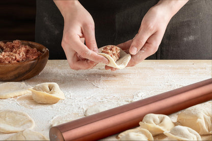 Zulay Kitchen 15.9 inch Professional Stainless Steel Rolling Pin - Lightweight Metal French Rolling Pin - Perfect for Baking, Fondant, Pizza Dough Roller, Dumpling - Copper - CookCave