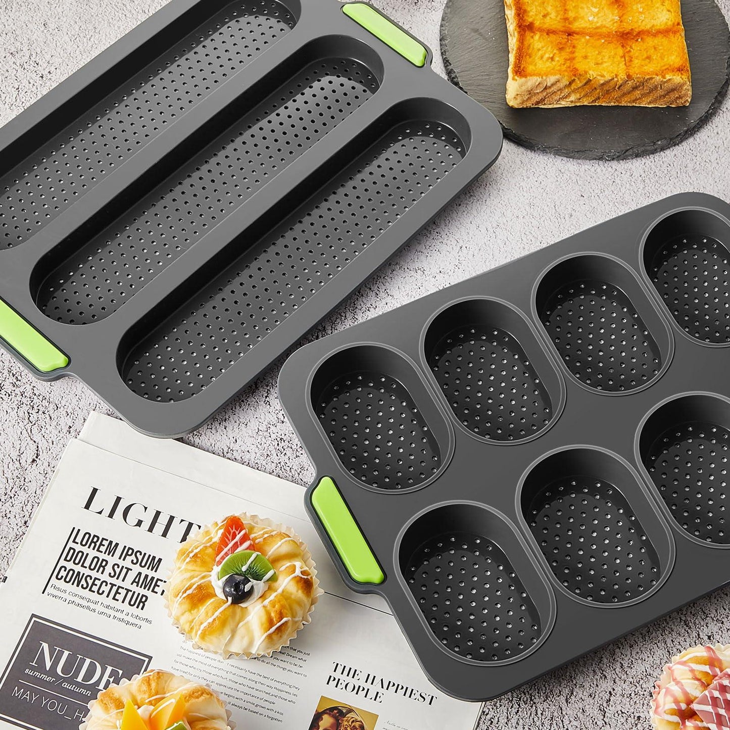 FillTouch Set of 4 Silicone Baguette Pan Baguette Baking Tray 8 Gutter Nonstick Perforated Bread Mold 3 Wave Long Silicone Loaf Pan Homemade French Bread Baking Mould Oven Toast Cooking Bakers - CookCave