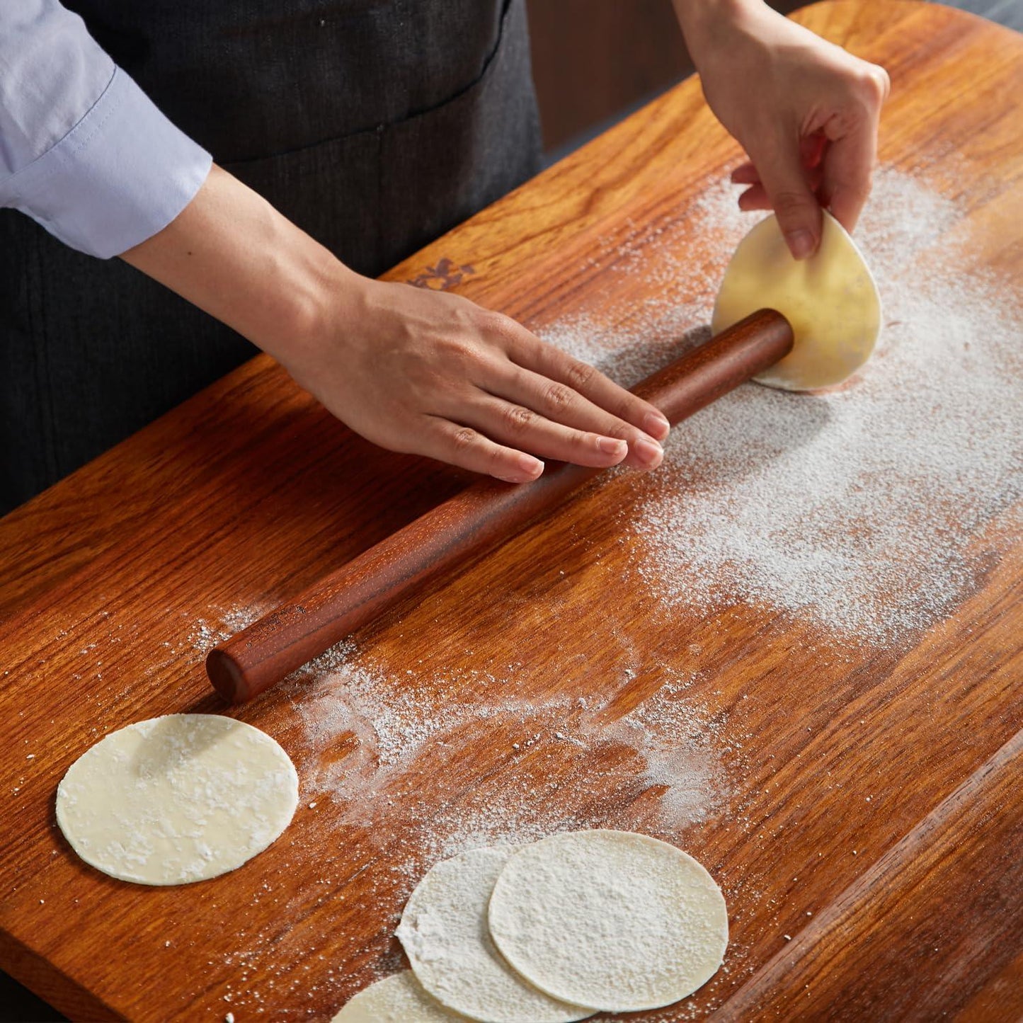 Vinoil Rosewood Rolling Pin with Pastry Mat Set for Dough, 16 inch French Wood Roller for Baking Pizza, Pie and Cookie - CookCave