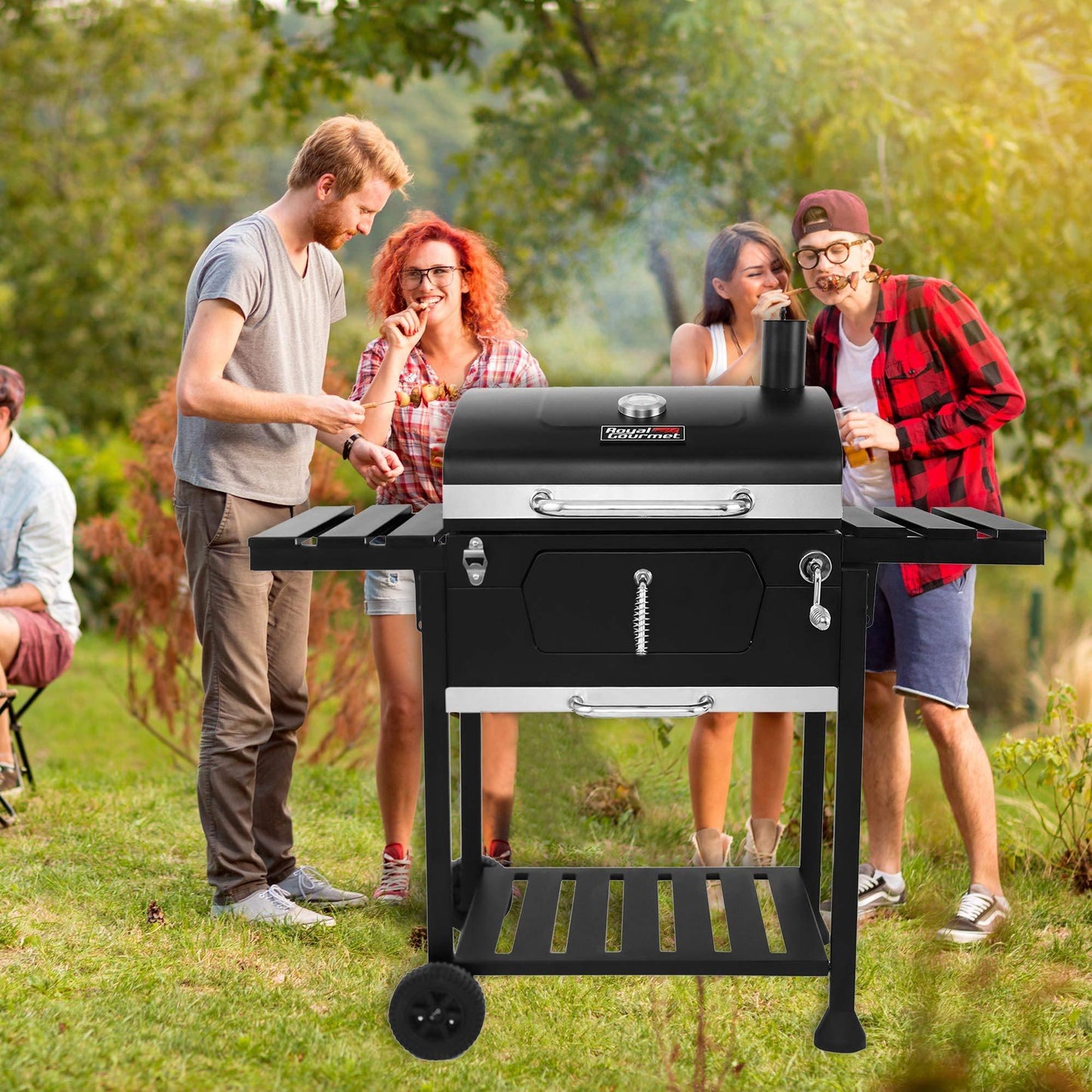 Royal Gourmet CD1824EN 24” Charcoal Grill Outdoor Smoker with Side Tables Backyard Griller Party BBQ Picnic Patio Cooking, Black - CookCave