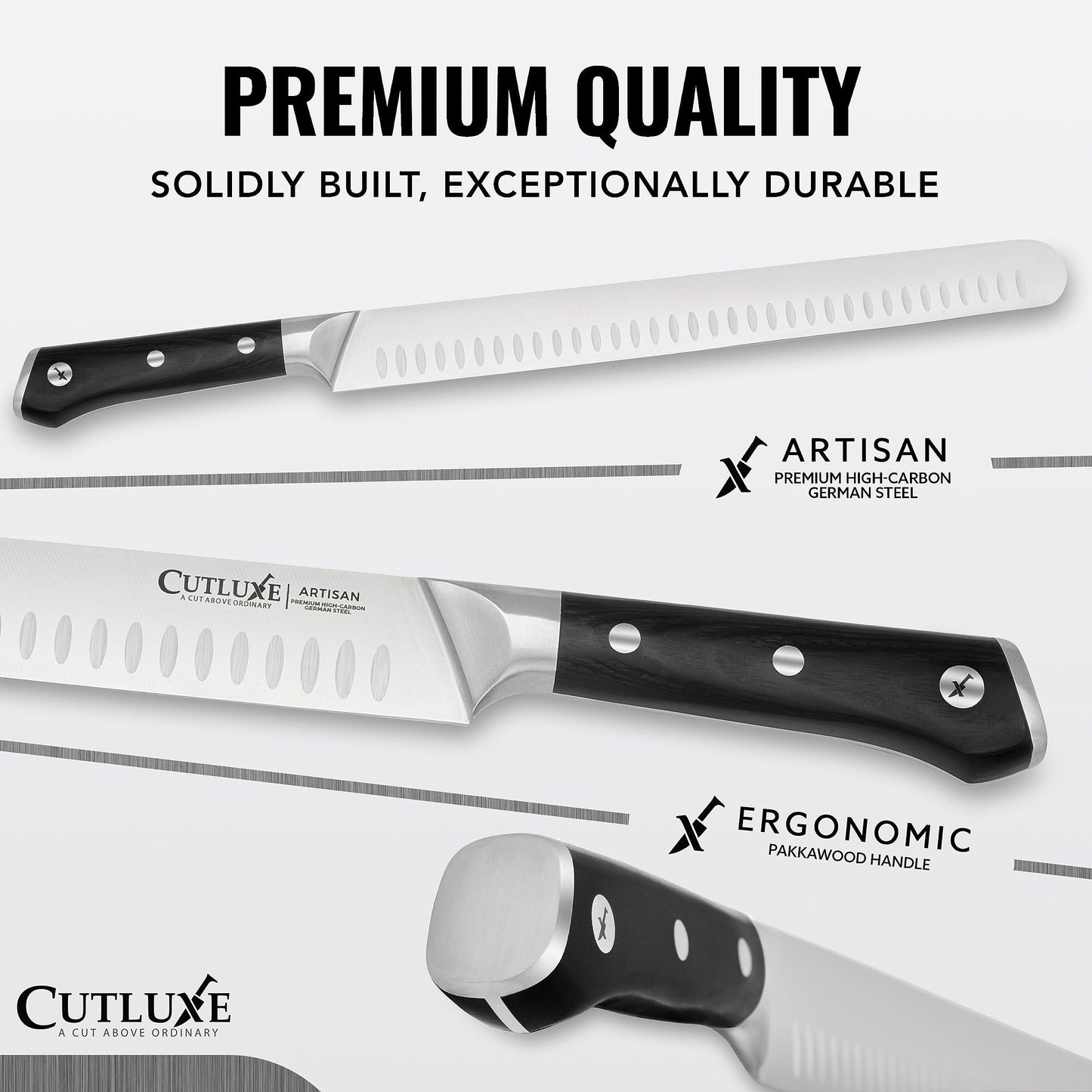 Cutluxe Slicing Carving Knife – 12" Brisket Knife, Meat Cutting and BBQ Knife – Razor Sharp German Steel – Full Tang & Ergonomic Handle Design – Artisan Series - CookCave