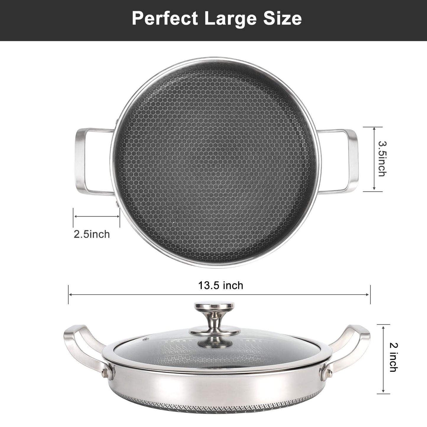 Vegoran Stainless Steel Pan With Cooking Lid,13 Inch Non Stick Frying Pans, PFOA Free, Dishwasher and Oven Safe Cooking Fry Pans (13 INCH PAN) - CookCave