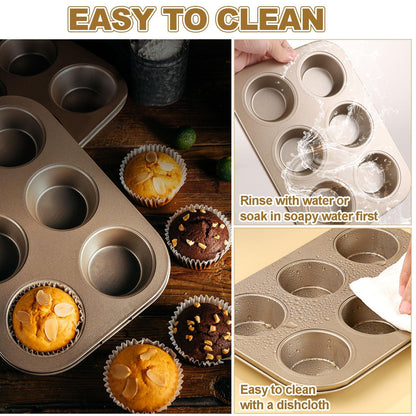 Oungy 3 PACK Non-Stick Round 6-Cup Standard Muffin Baking Pan Set Carbon Steel Cupcake Pan Muffin Tin Perfect for Making Muffins or Cupcakes, 10.6 x 7.3 x 1.2 inch - CookCave