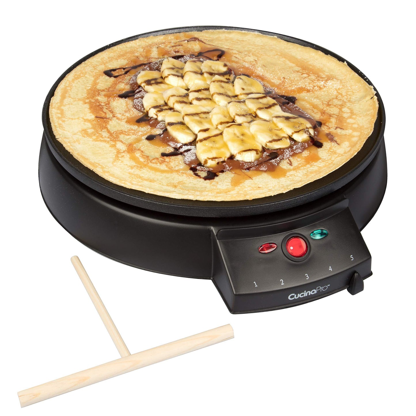 12" Griddle & Crepe Maker, Non-Stick Electric Crepe Pan w Batter Spreader & Recipe Guide- Dual Use for Blintzes Eggs Pancakes, Portable, Adjustable Temperature Settings - Holiday Breakfast or Dessert - CookCave