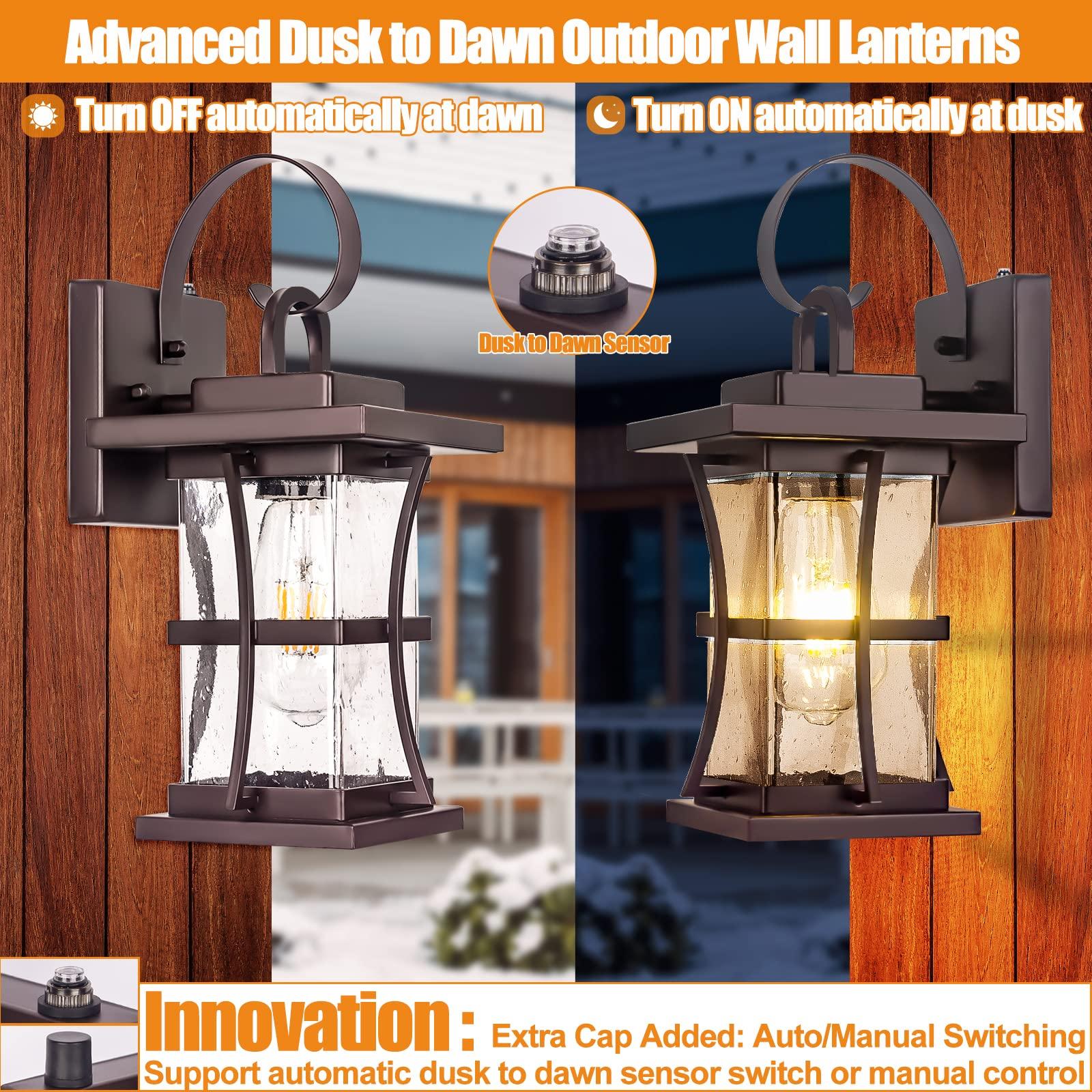 2-Pack Dusk to Dawn Outdoor Lighting - Oil Rubbed Bronze Exterior Porch Light Fixtures Wall Mount, 100% Anti-Rust Brown Outside Wall Sconce, Waterproof Dusk to Dawn Wall Lights for House Garage - CookCave