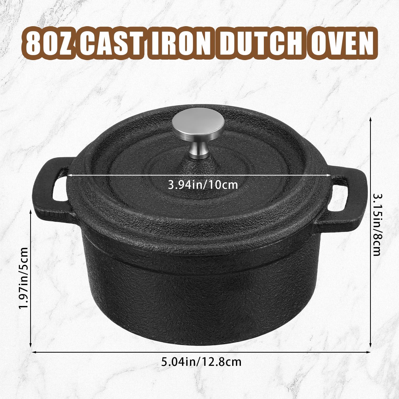 Suttmin 4 Pcs Mini Dutch Oven Small Round Iron Cocotte Black Dutch Oven Pot with Lid and Dual Handles Cast Iron Pot for Stovetop Use Marinate Cook Bake Refrigerate Garlic Roaster BBQ Grill (8 oz) - CookCave