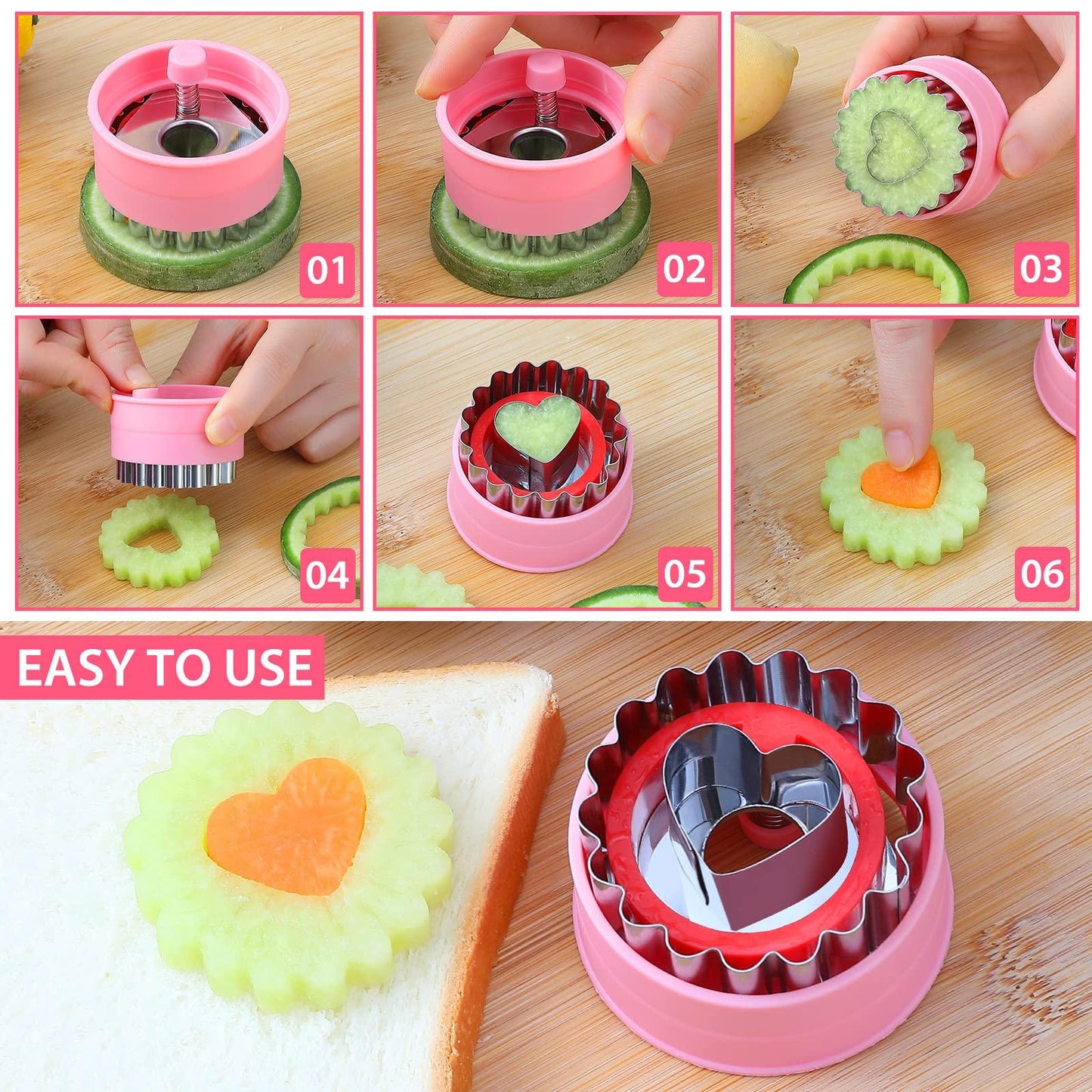 Heart Cookie Cutters Set,6 Pcs Uncrustables Maker Bread Cutters Heart Shapes DIY Cookie Cutters Fruit Vegetable Mold for Kids Boys & Girls Bento Lunch Box - CookCave