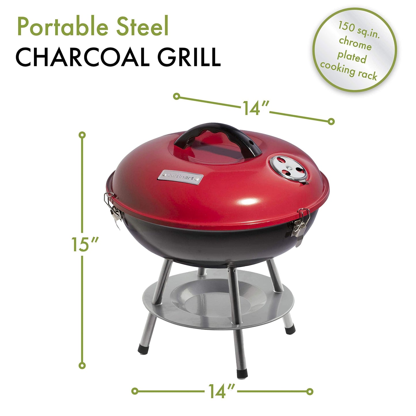 Cuisinart CCG190RB Inch BBQ, 14" x 14" x 15", Portable Charcoal Grill, 14" (Red) - CookCave