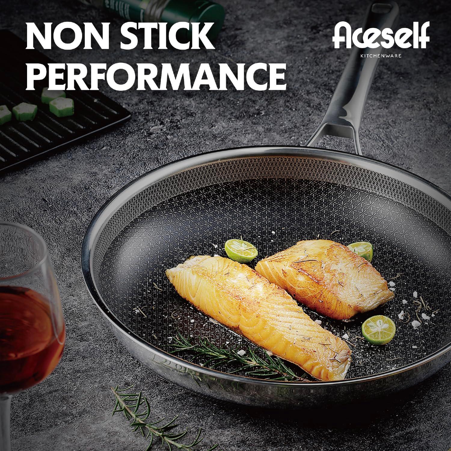 Aceself Hybrid 10 inch Frying Pans Nonstick,PFOA&PTFE Free Cookware,non stick Stainless Steel Skillets,Dishwasher and Oven Safe, Works on Induction,Ceramic and Gas Cooktops - CookCave