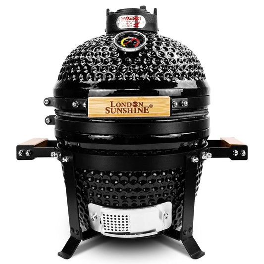 London Sunshine Ceramic BBQ Charcoal Kamado Grill 13 inch Portable Tabletop BBQ Grill Black - CookCave