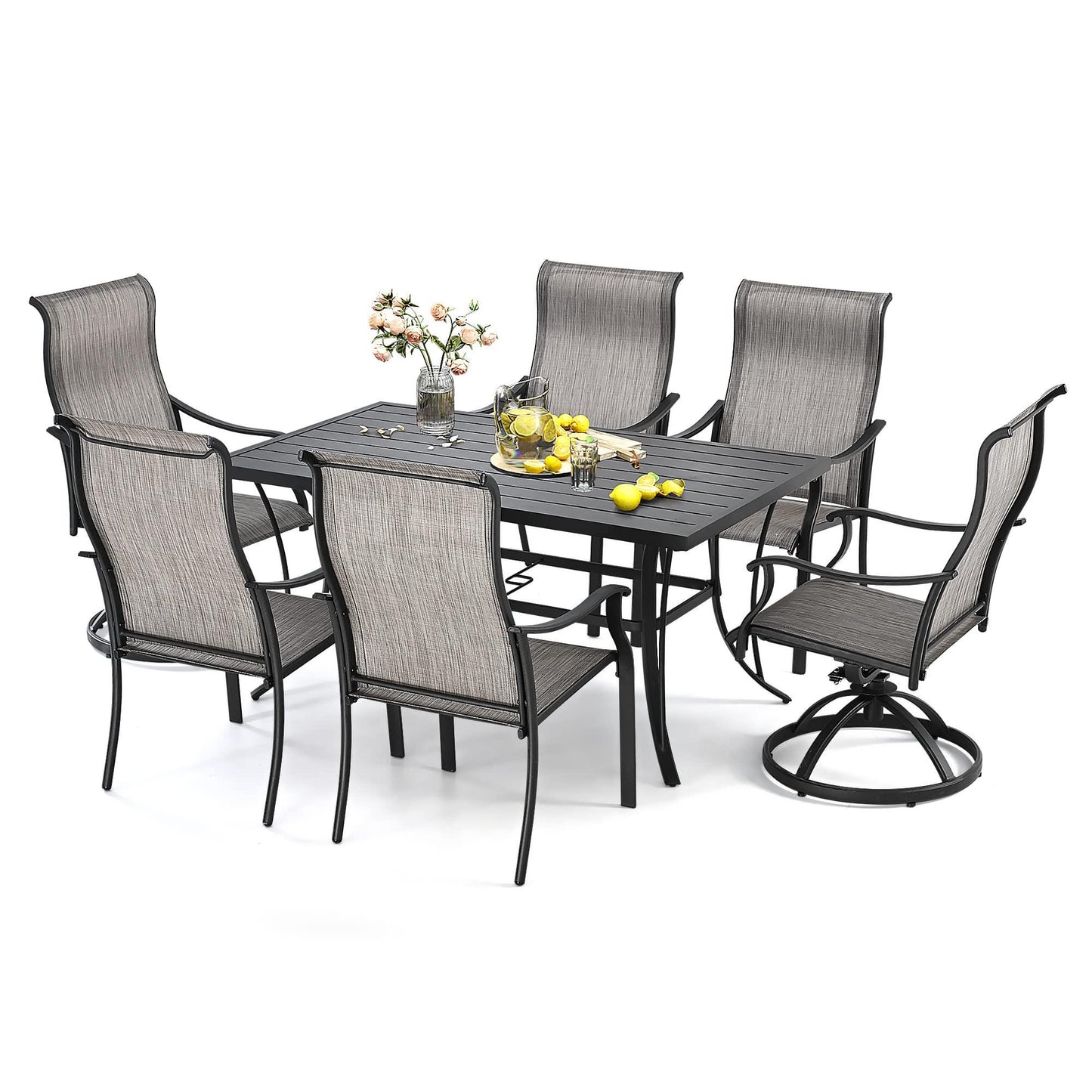 HAPPATIO Patio Dining Set,7 Piece Outdoor Dining Set,Patio Furniture Sets,2 Swivel Dining Chairs,4 Reg.Dining Chairs,Textilene Furniture Set for Patio,Yard,Pool (Gray) - CookCave