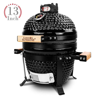 London Sunshine Ceramic BBQ Charcoal Kamado Grill 13 inch Portable Tabletop BBQ Grill Black - CookCave