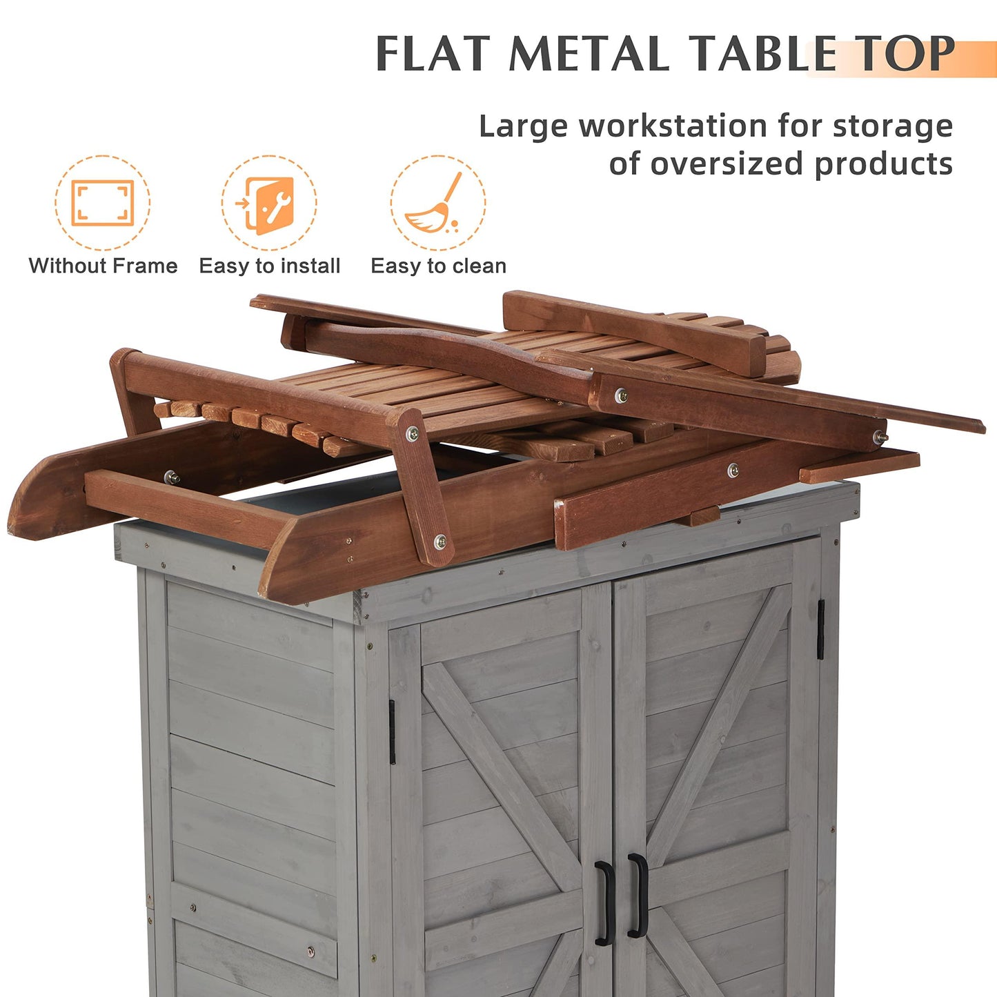 Outdoor Storage Cabinet & Potting Bench Table with Metal Top, Wooden Patio Furniture, Garden Workstation - CookCave