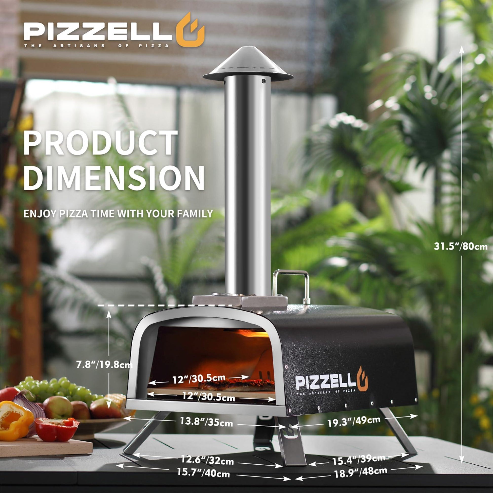 PIZZELLO Portable Pellet Pizza Oven Outdoor Wood Fired Pizza Ovens Included Pizza Stone, Pizza Peel, Fold-up Legs, Cover, Pizzello Forte (Black) - CookCave