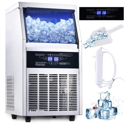 Zomagas Commercial Ice Maker Machine, 80-90LBS/24H Under Counter Ice Maker, Stainless Steel Freestanding Ice Machine with 28LBS Bin, Self-Cleaning, Scoop, Ideal for Home Bar Offices - CookCave
