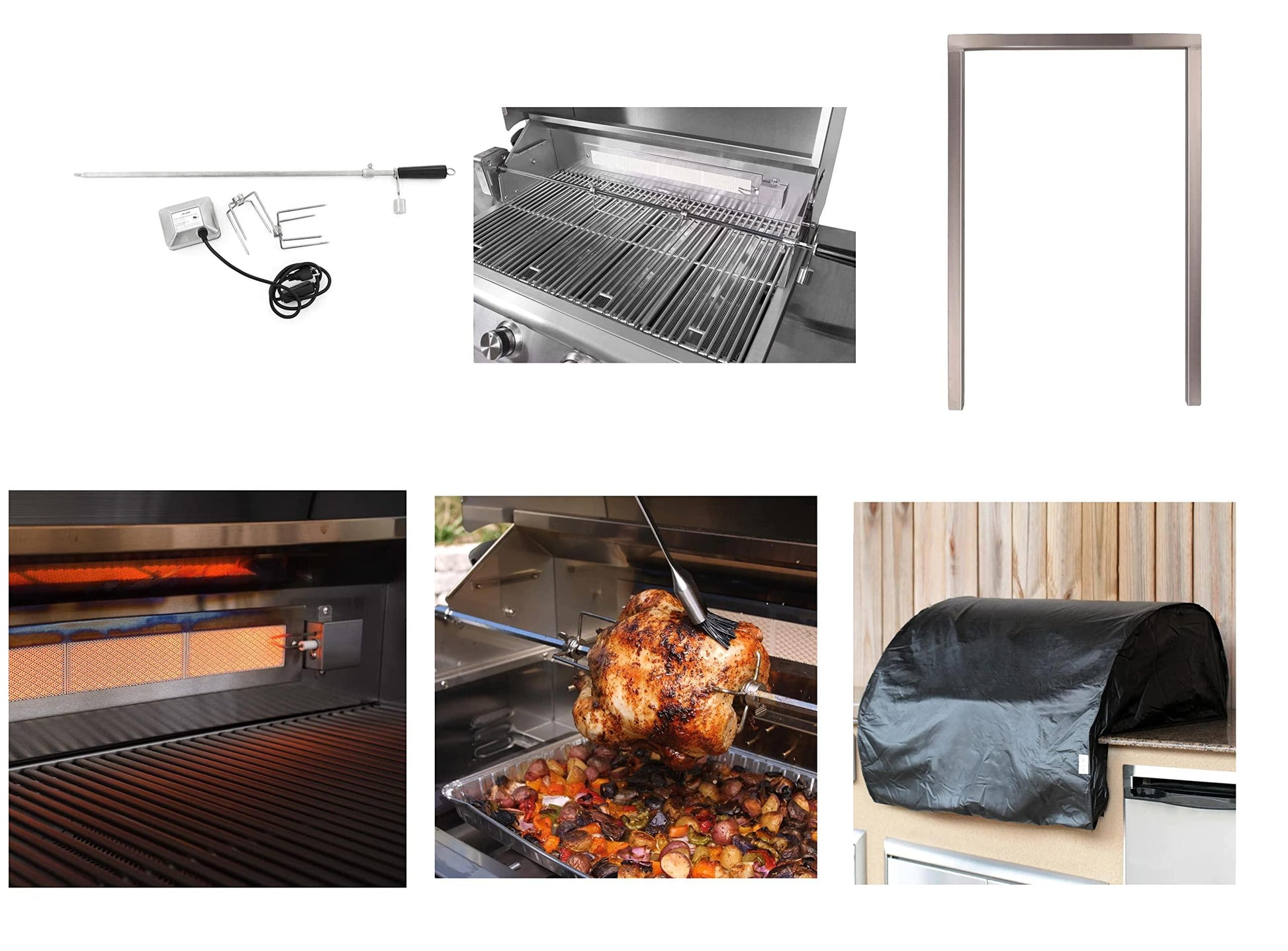 BLAZE BBQ Outdoor Package of 40” LTE Built-in Gas Grill, LTE Built-In Double Side Burner, 32” Door & Two Drawers Combo, 20” Refrigerator and Accessories (Grill Cover, Fridge Trim, and Rotisserie Kit) - CookCave