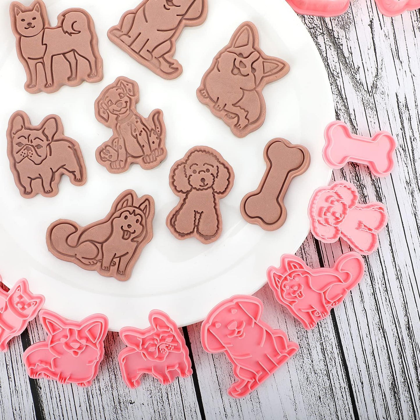 8 Pcs Dog Cookie Cutters with Plunger Stamps Set 3D Puppy Bone Shape Biscuit Cutter Funny Cartoon Cookie Stamps Stamped Embossed Dog Cookie Cutters for Treats DIY Cookie Cake Baking Supplies - CookCave