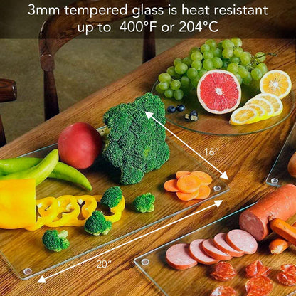 CounterArt Lightly Frosted Large 3mm Tempered Glass Cutting Board with Non Slip Feet 20" x 16" Great for Food Preparation and Serving - CookCave
