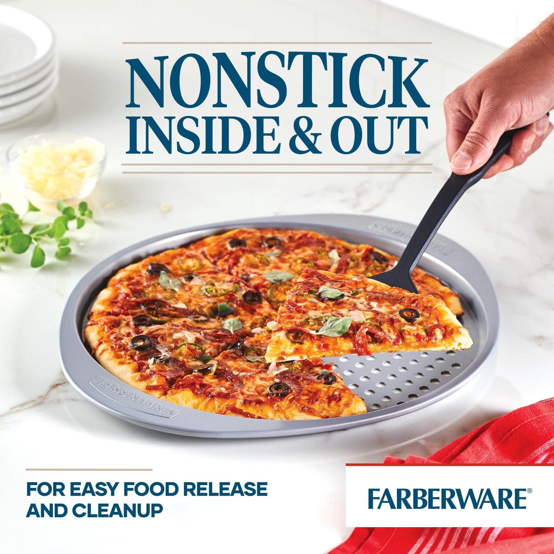 Farberware Nonstick Bakeware Round Pizza/Crisper Pan, 13 Inch, Gray - CookCave