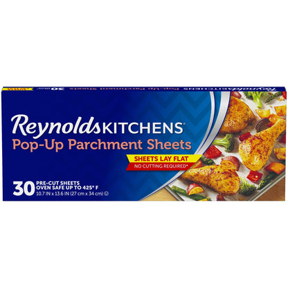 Reynolds Kitchens Pop-Up Parchment Paper Sheets, 10.7x13.6 Inch, 30 Sheets - CookCave