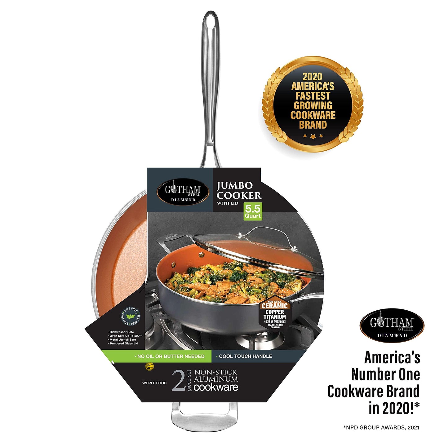 5.5 Quart Gotham Steel Ceramic Nonstick Sauté Pan with Glass Lid - Stovetop & Oven Safe - CookCave