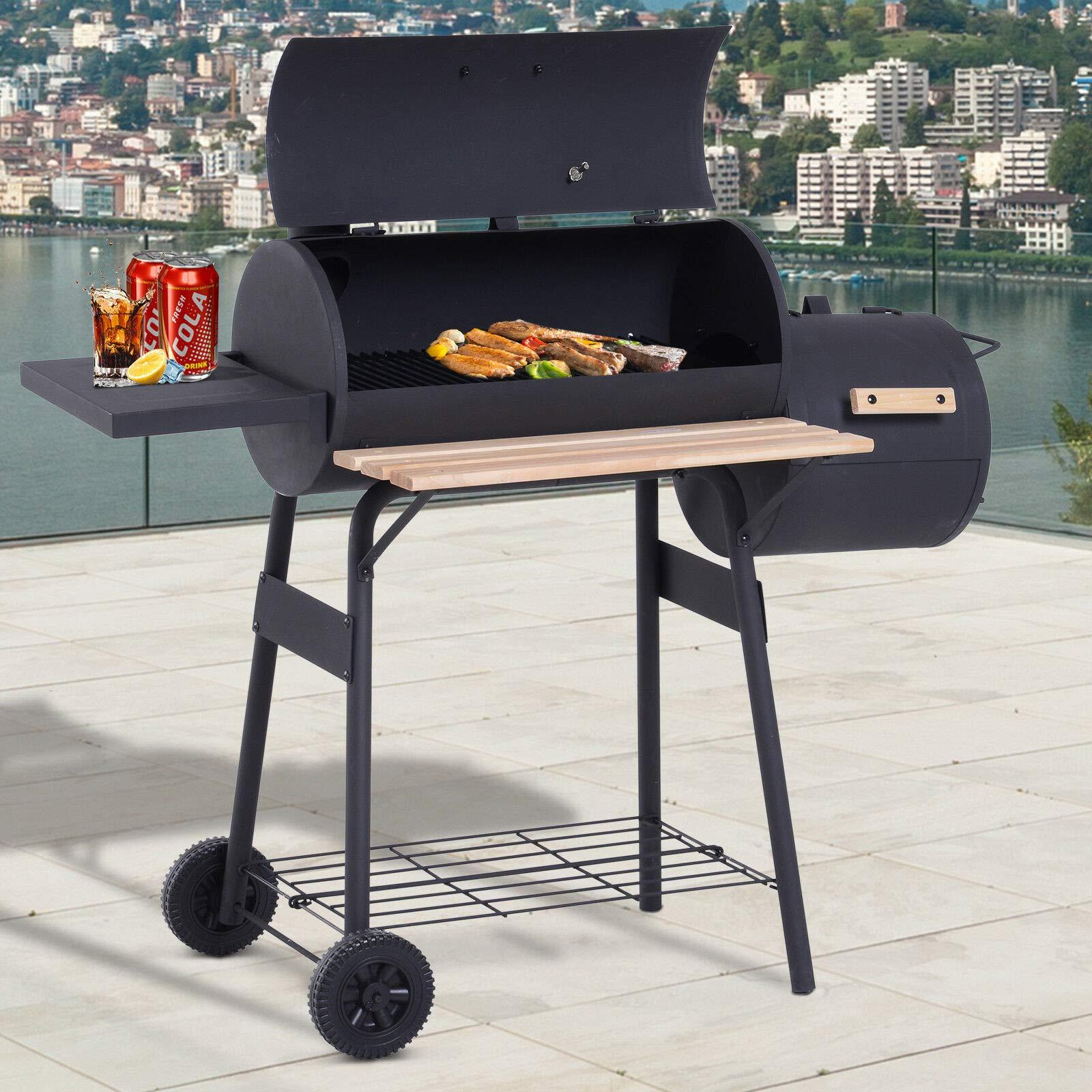 Portable Backyard Charcoal BBQ Grill and Offset Smoker Combo Backyard with Wheels Steel 48 Inch - CookCave